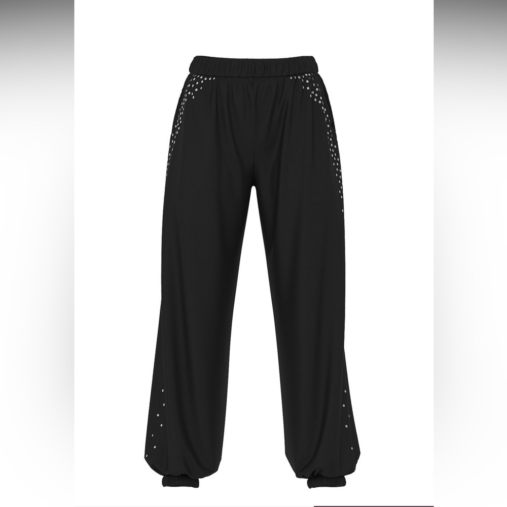 PINK Victoria's Secret Ivy Fleece sweatpants pure black silver studs Small